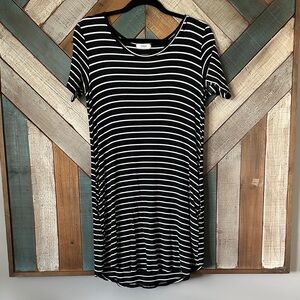 Cherish Black and White Striped Short Sleeve Dress